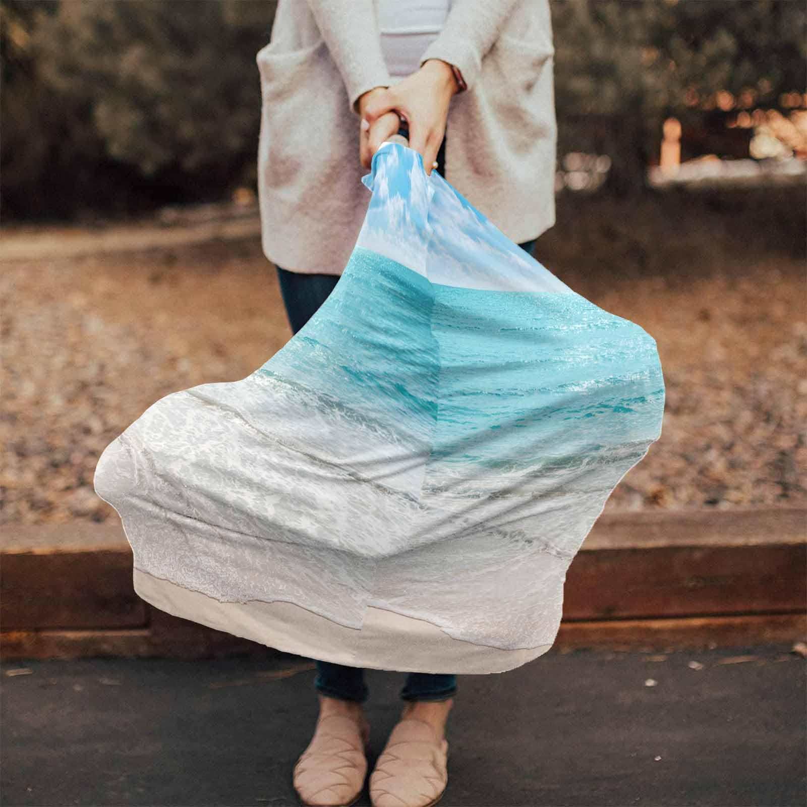 Summer Scenery Modern Nursing Cover for Breastfeeding Scarf, Turquoise Ocean Beach Baby Car Covers Super Soft Multi Use for Canopy Shopping Cart Cover Blanket Stroller Cover