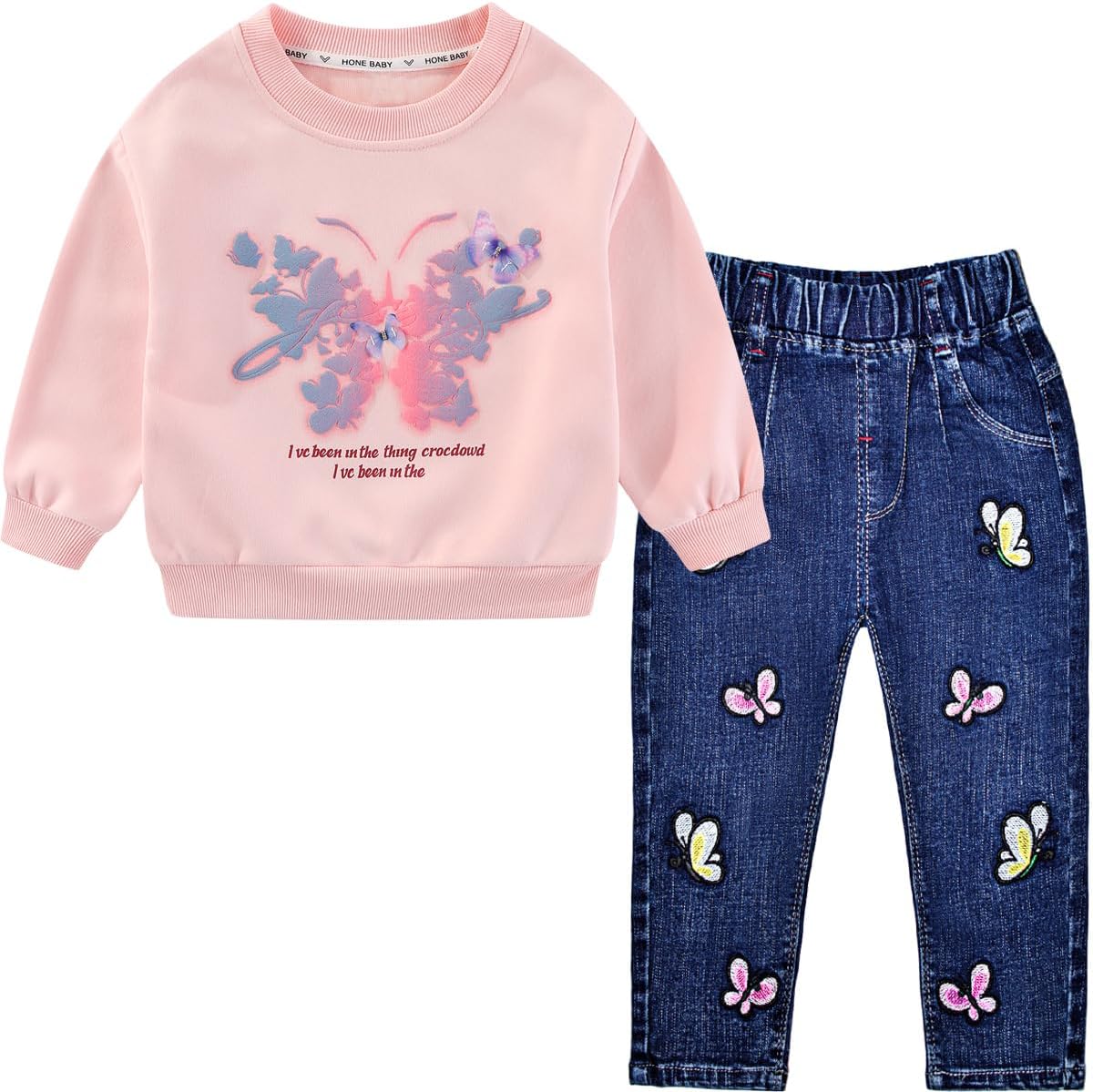 Peacolate 2-7T Spring Fall Little Girls 2pcs Clothing Set Butterfly T Shirt and Jeans