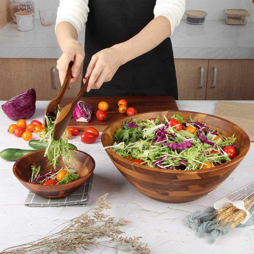 WEBHUSHI 11-Inch Acacia Wood Salad Bowl - 1.5 Liter Capacity, Natural Brown, Rustic Serving Bowl - View #2
