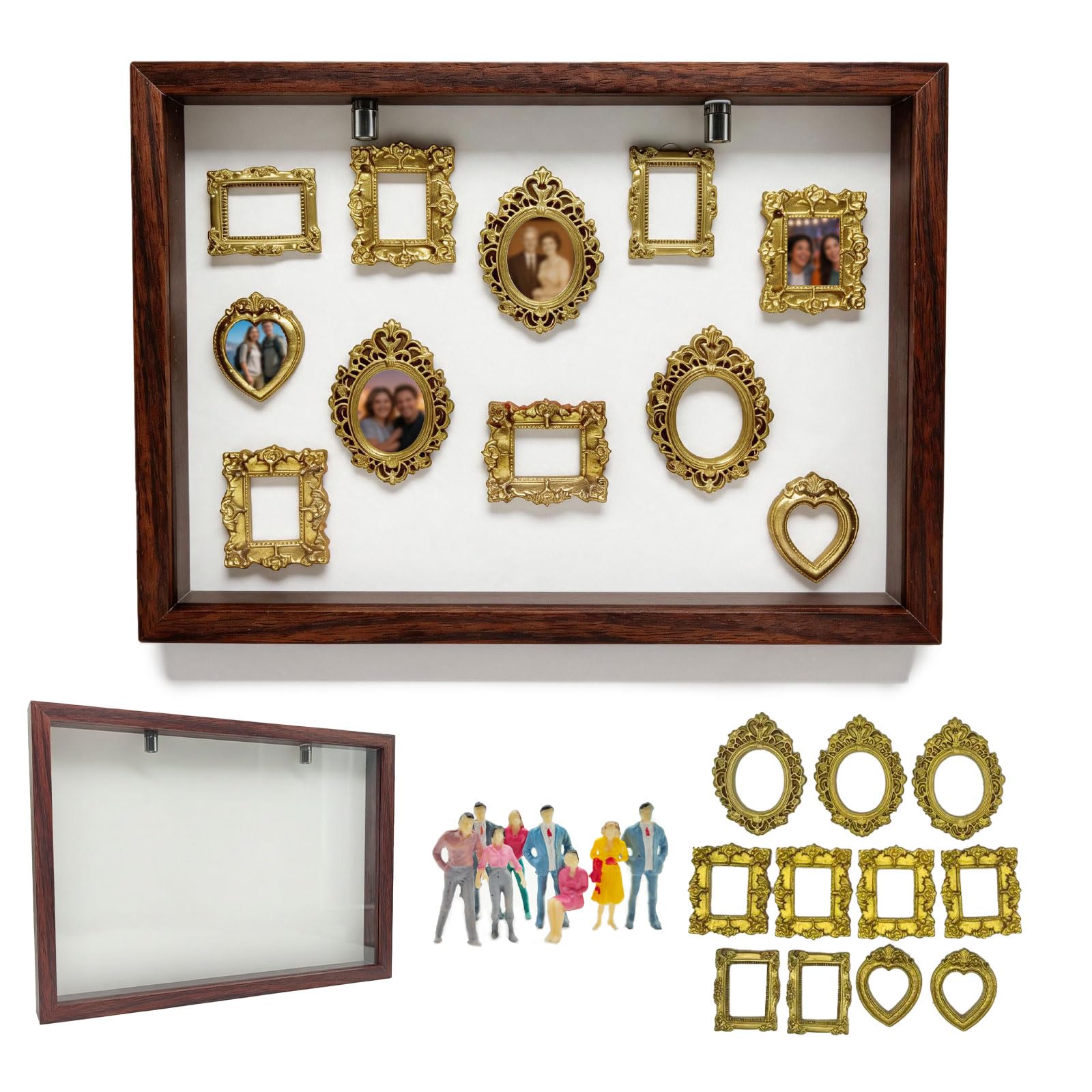 Kit de exhibición de mini caja de sombra para bricolaje, con marcos dorados