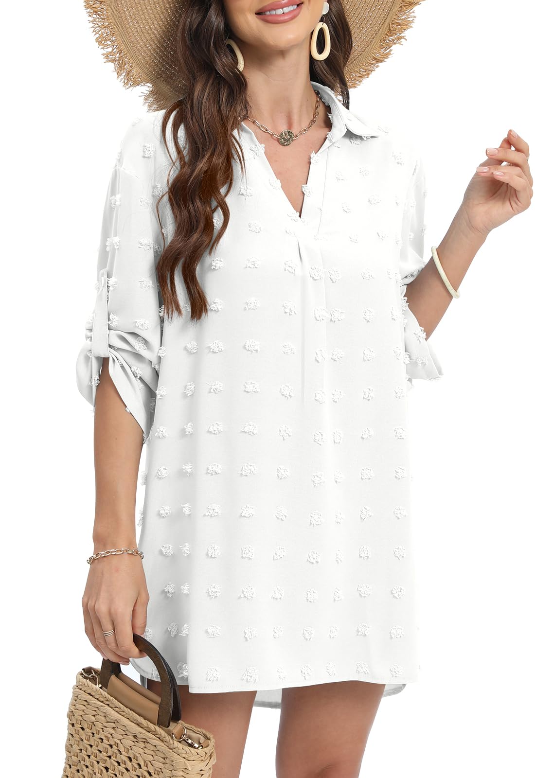 Women Swimsuit Coverup Bathing Suit Cover Ups Swiss Dot Beach Swimwear Bikini Shirt Dress