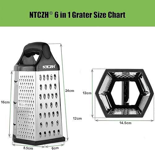 Miniatura 2 de NTCZH Rallador de queso rallador de acero inoxidable de 6 lados triturador de alimentos con asa rallador de cocina para queso parmesano jengibre