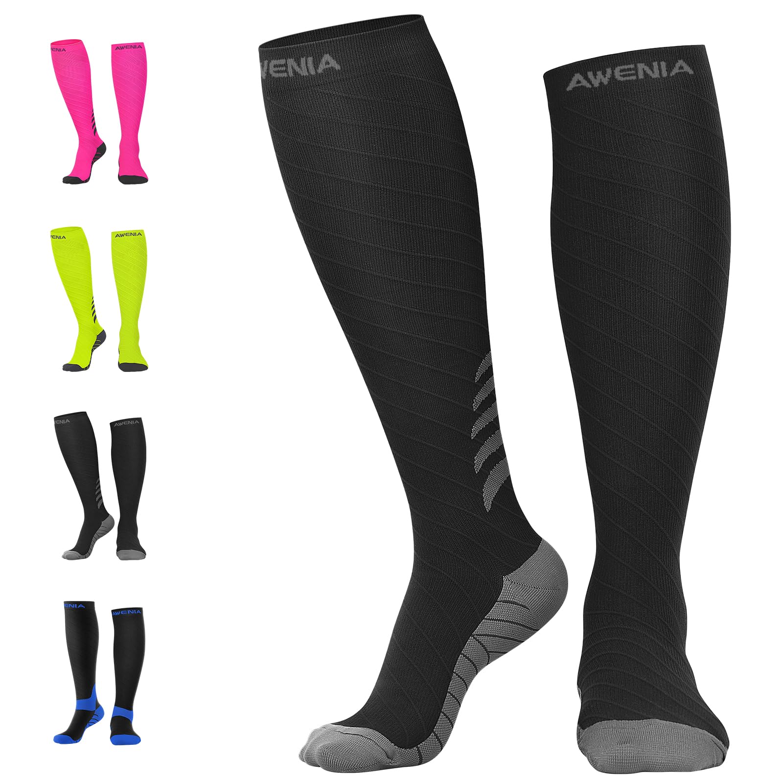 Awenia Chaussettes de Contention, Chaussettes de Compression Sport pour Homme et Femme, Circulation, 20-30mmHg, Bleu