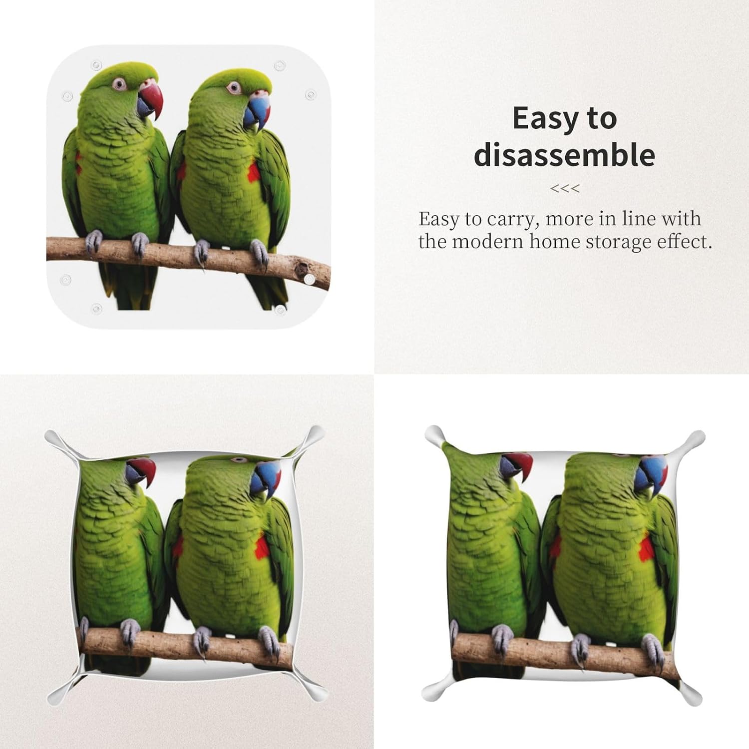 Pair of Rainforest Parrots Personalized Leather Storage Tray, Desktop Storage Box, optimize Space Management image 3