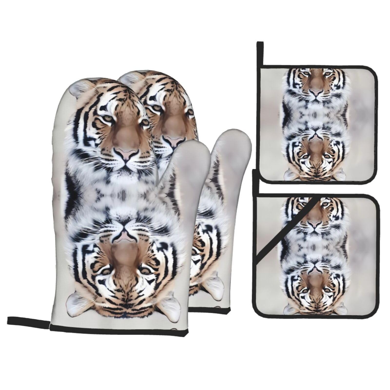 WHJSHOP Tiger Prints Oven Mitts & Pot Holders Set - Waterproof Kitchen Layers & Heat Resistant - Durable Covers for Safe Cooking & Easy Cleanup