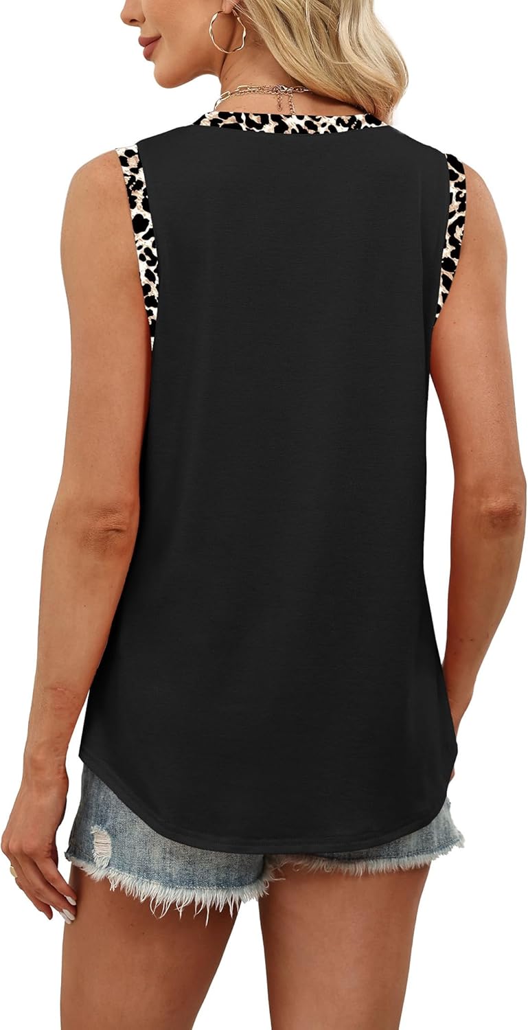 Sampeel Tank Tops for Women Round Neck Boho Color Block Sleeveless Tops Summer Beach Vacation Clothes Curved Hem - Image 5