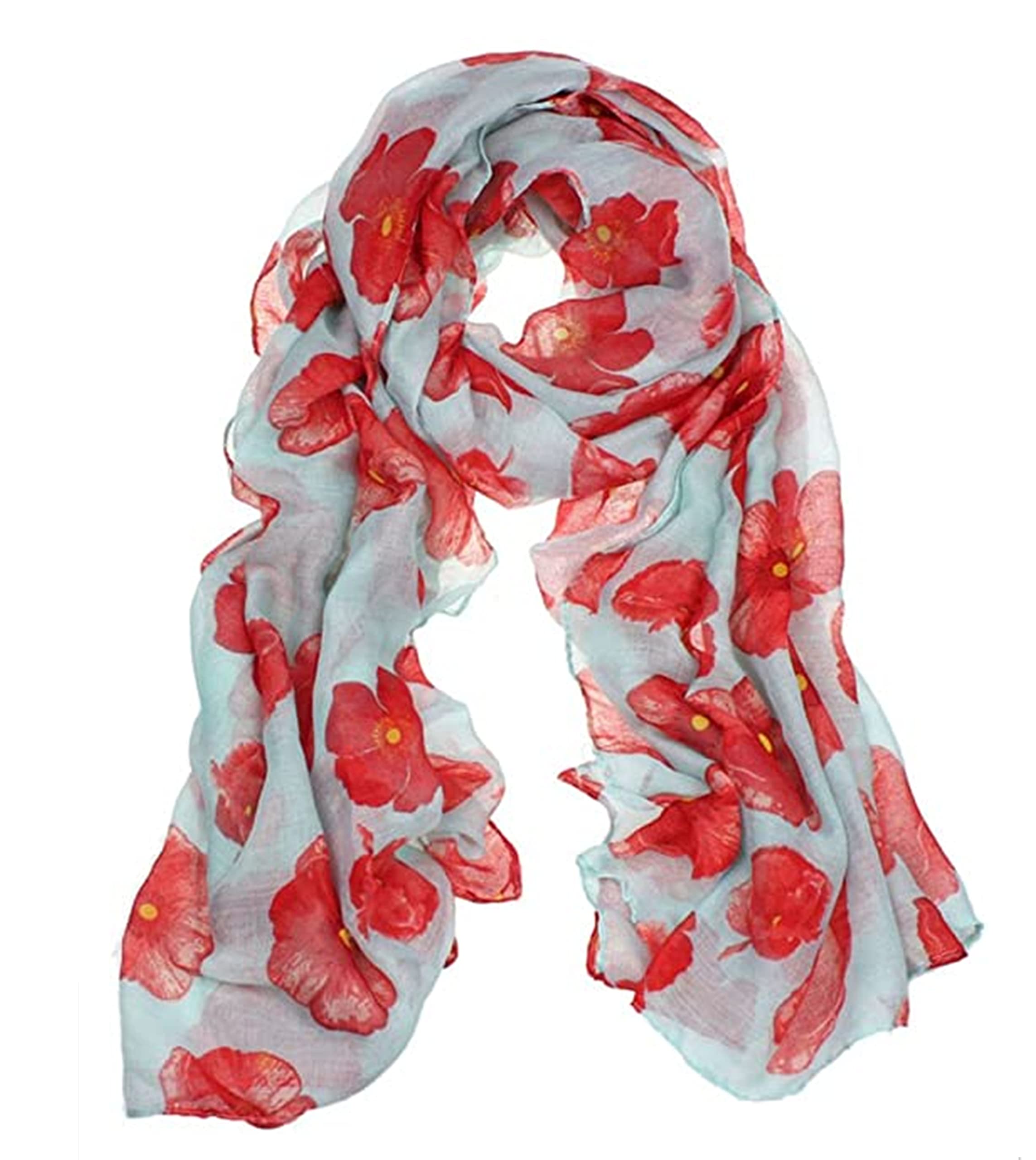 A Liittle Tree Women's Light Blue "A Liittle Tree" Poppy Flower Print Lady Hijab Fashion Stylish Soft Scarf Shawl Wrap Headscarf (Light Blue)