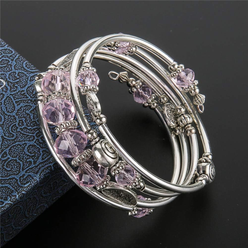PEARL&CLUB Bead Crystal Wrap Bangle Bracelet - Fashion Jewelry Beaded Bracelet with Silver Metal, Gifts for Women - Image 4