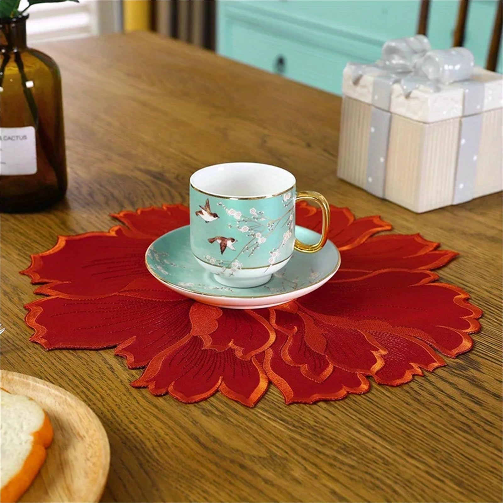 Posavasos Bordados 2 manteles con Estampado de Flores for Fiestas, picnics, decoración navideña, Caminos de Mesa Bordados.(White-30x30cm)