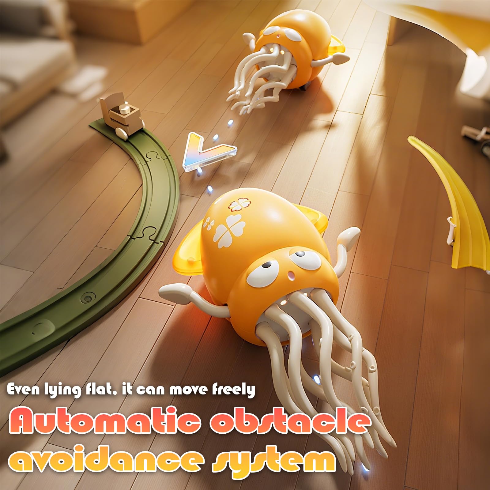 Uyapsen Electric Dancing Octopus Toy for Kids - Automatic Obstacle Avoidance, LED Lights & Music, Interactive Crawling Robot Toy for Toddlers, USB Rechargeable, Gift for Boys Girls (Yellow) 3