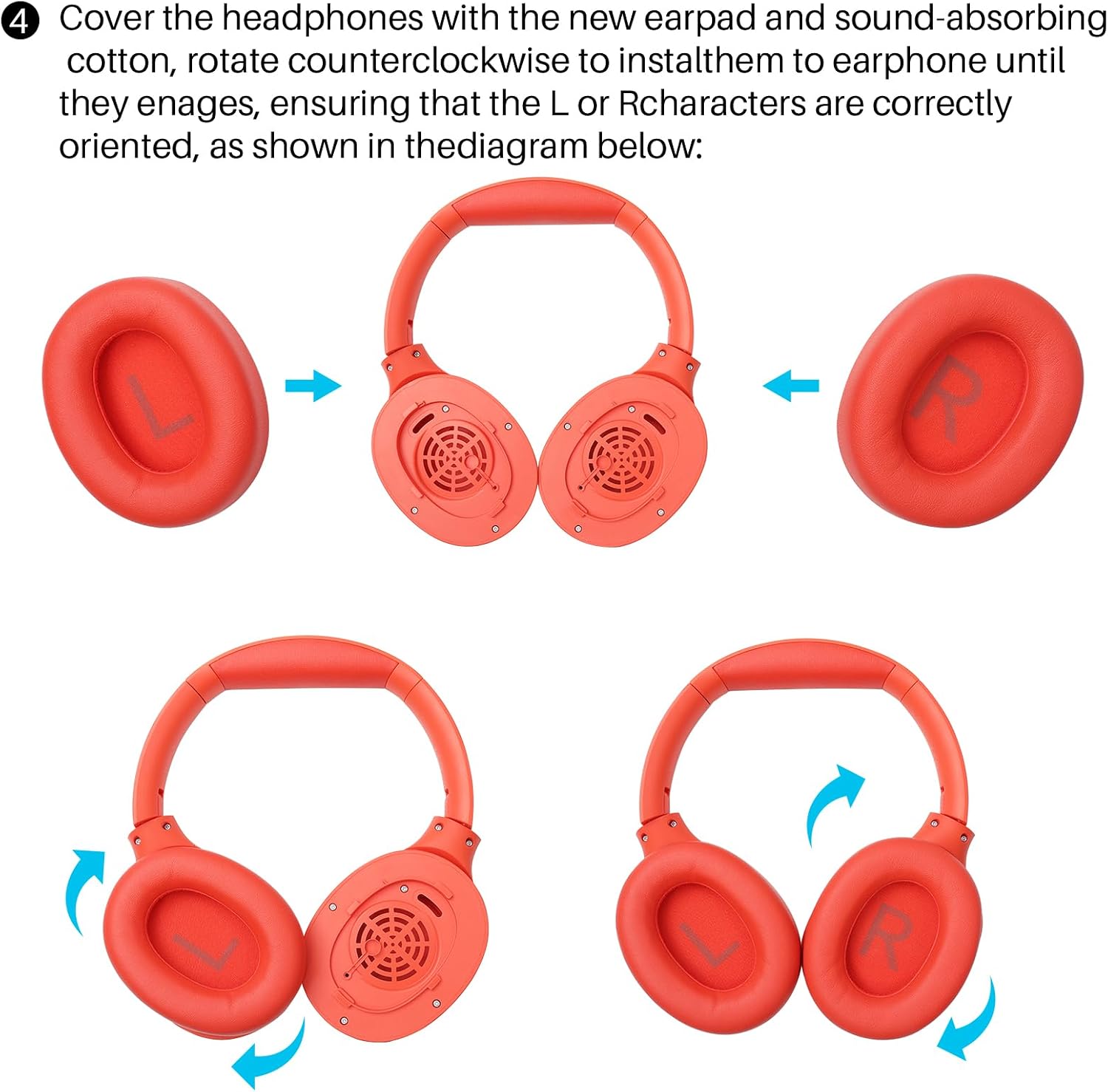 TOZO HT2 Replacement Earpads Cushion, Softer Protein Leather Ear Cover Waterproof for Comfortable Fit with Dustproof Mesh, Sound-Isolation Foam Red image 5
