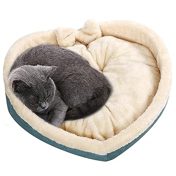 Cat Bed - Heart Pet Bed for Cats or Small Dogs, Ultra Soft Short Plush, Anti-Slip Bottom, Washable High Resilience PP Cotton, Comfortable Self Warming Autumn Winter Indoor Sleeping Cozy Kitty Teddy