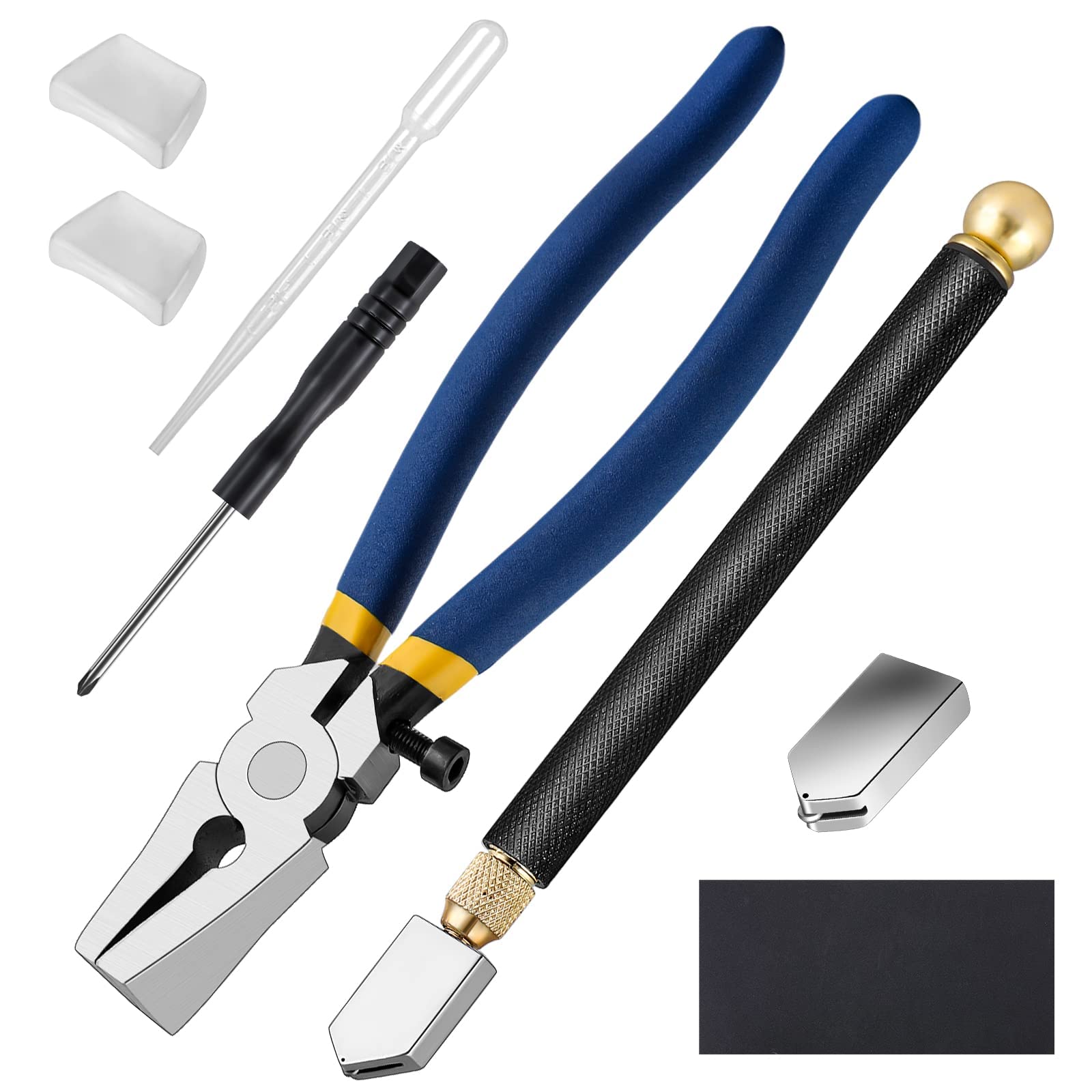 TERRIFI Professional Glass Cutter Tool Kit,Heavy Duty Glass Running Pliers and Pencil Style Glass Cutters Tools,Professional Stained Glass Cutting Tool with Replaceable Head for Mosaic Tiles