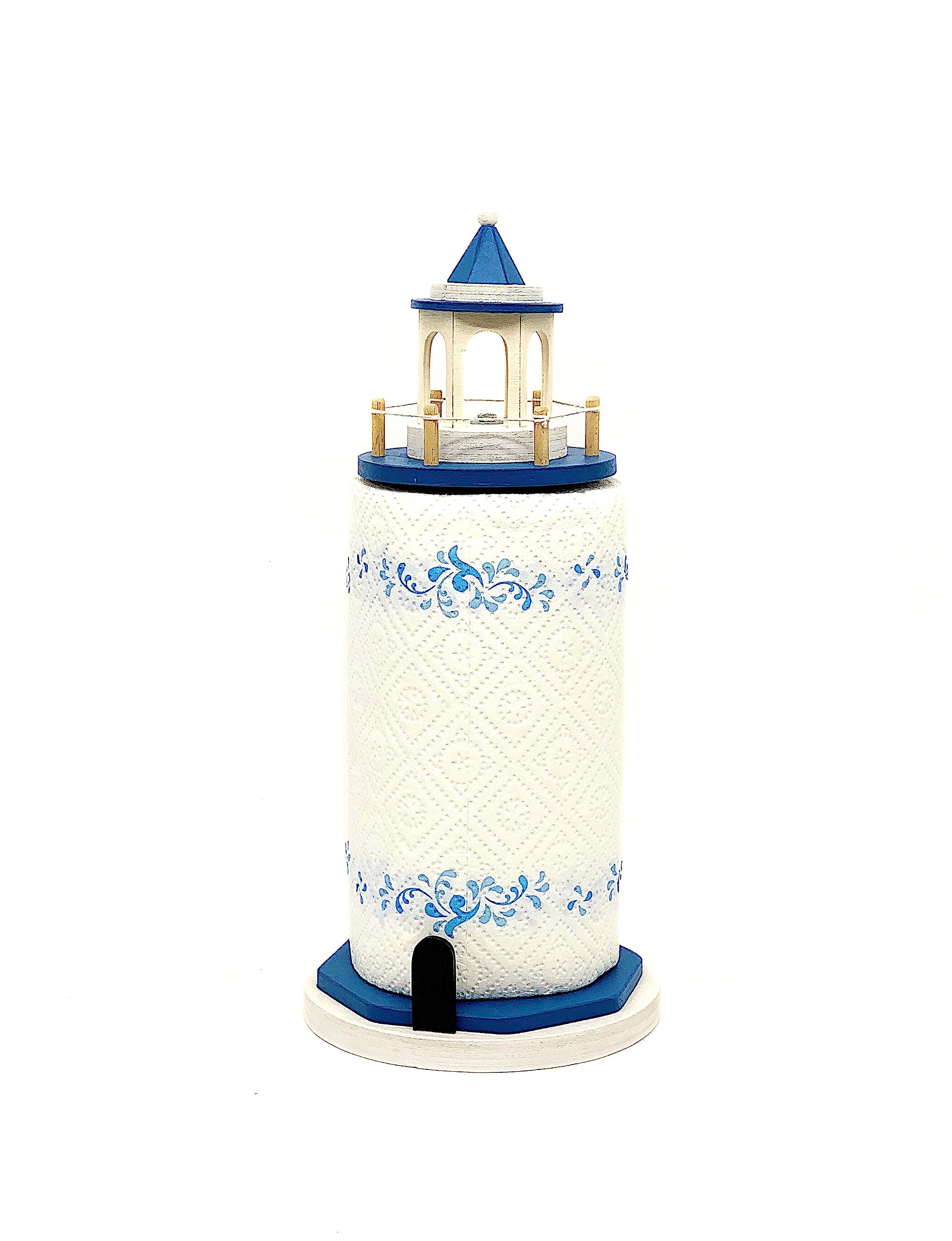 Porta rotolo carta da cucina, porta rotolo per casa, portarotolo legno blu azzurro, faro nautico in stile marino, arredo cucina, portarotolo carta, regalo per mamma