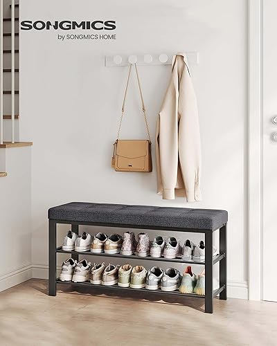 Miniatura 2 de SONGMICS Banco de zapatos, banco de almacenamiento, banco de entrada con cojín, estante para zapatos con asiento, ahorro de espacio, estilo moderno,
