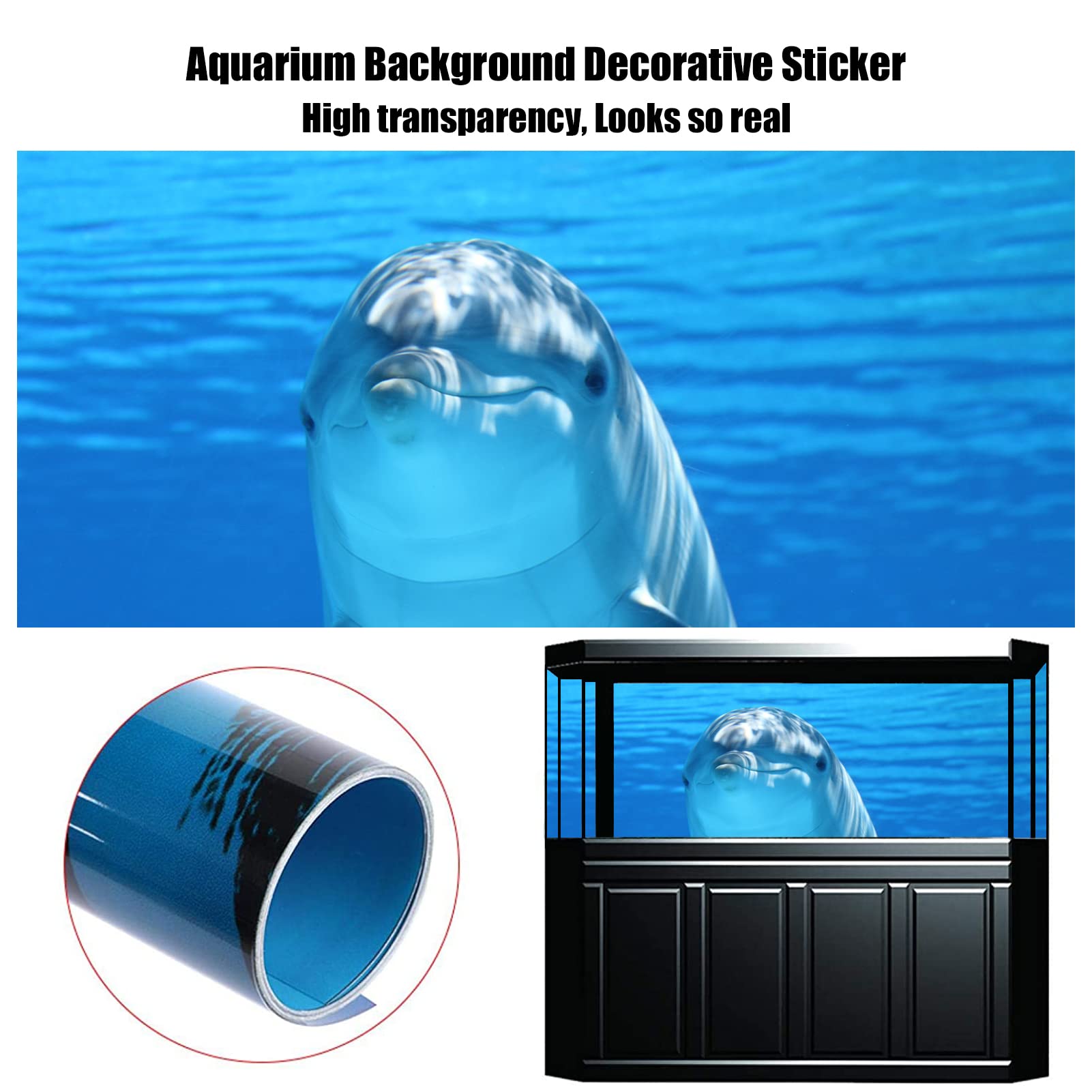 NIMOSA Adesivo sfondo acquario, adesivo per acquario, sfondo acquario, delfini oceanici in PVC, sfondo acquario, poster subacqueo, decorazione murale, 122 x 76 cm
