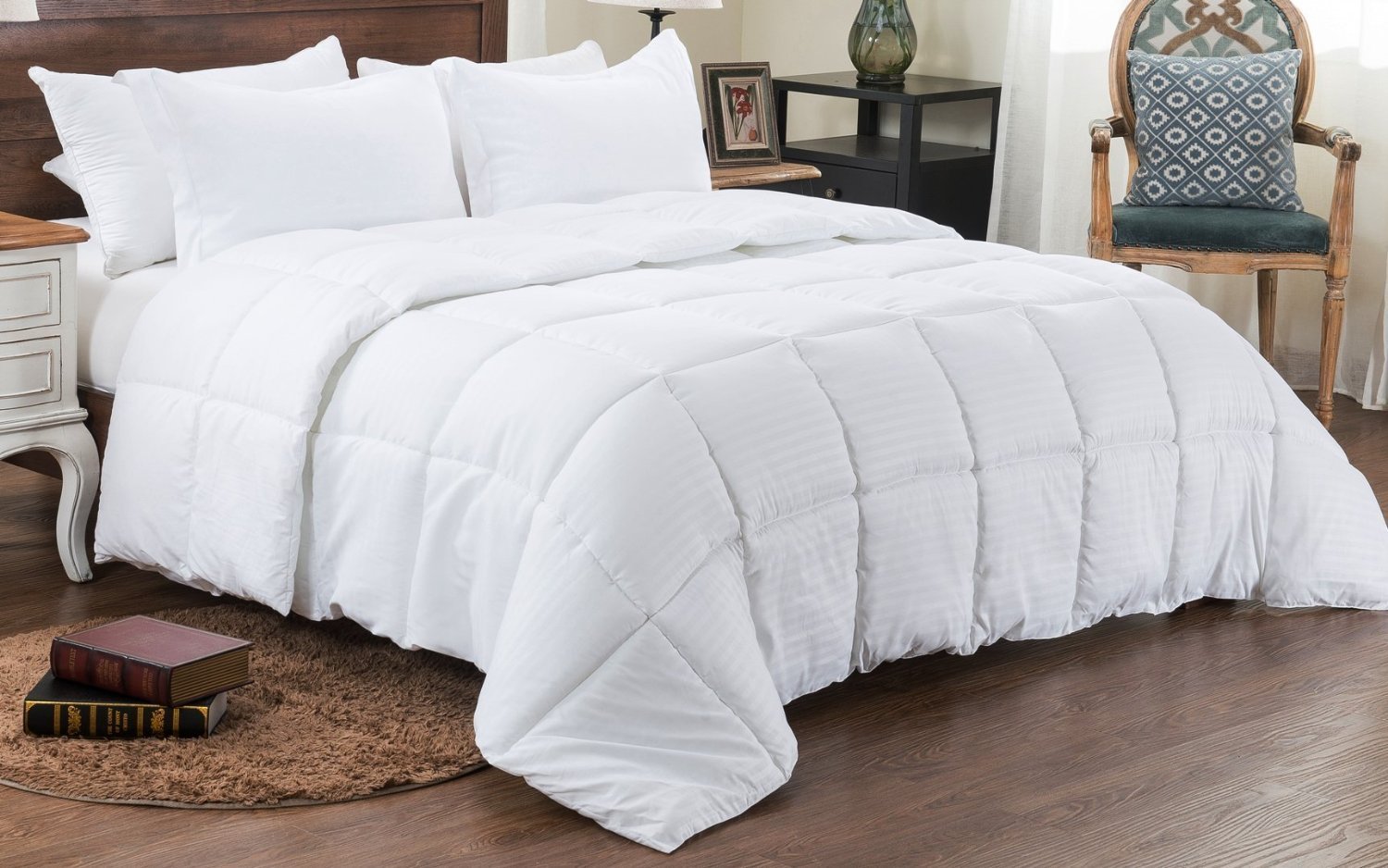 Edredón de algodón egipcio de 600 hilos blanco para cama king de lujo