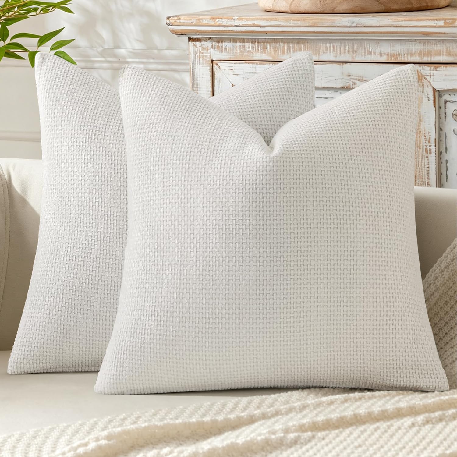 MIULEE Decorative Couch Throw Pillow Covers 20x20 in Pure White 2 Pack