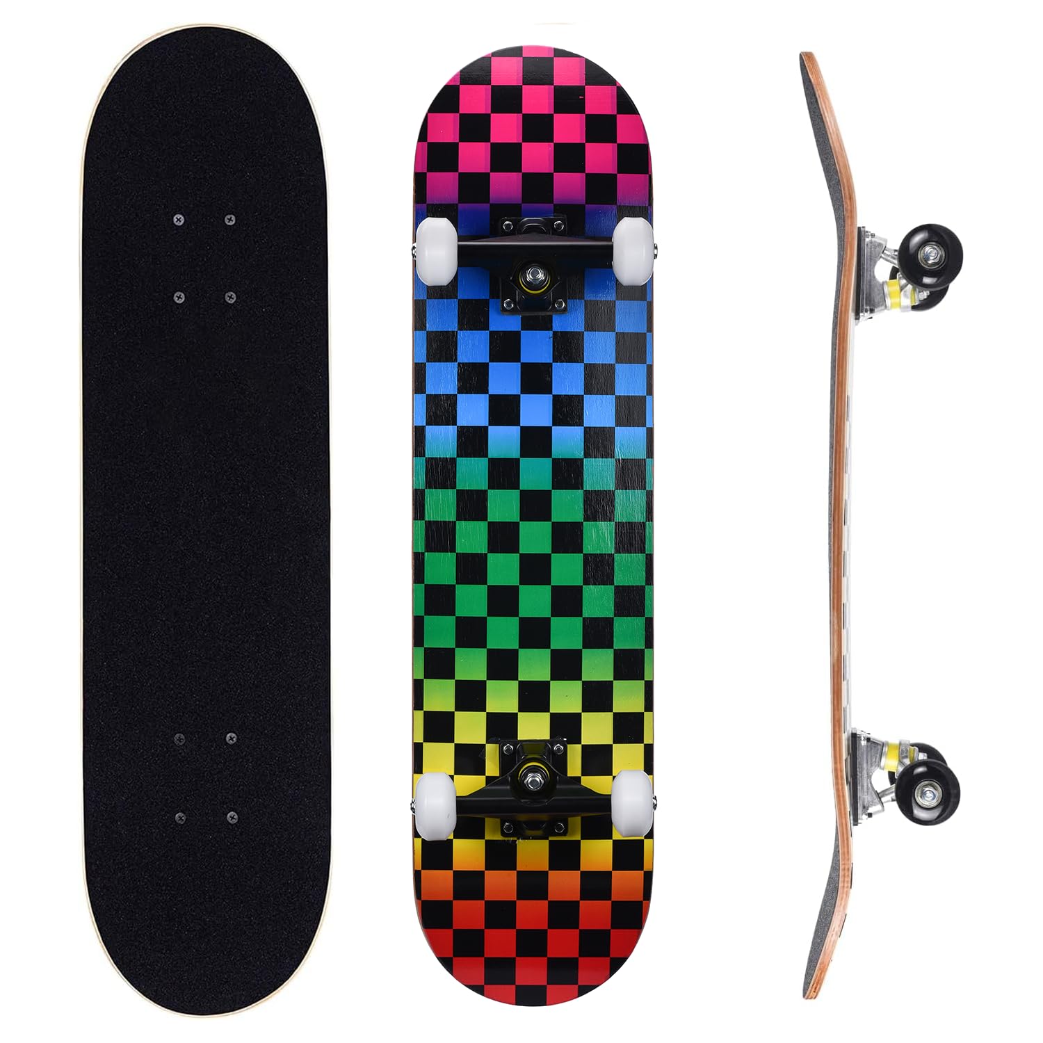 ERNAN Skateboard,Monopatín Completo Profesional de 31 x 8 Pulgadas,7 Capas Monopatín de Madera de Arce con Rodamiento ABEC-7 para Niño Niña/Adulto Principiante.