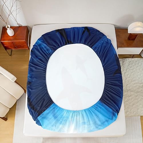 Miniatura 6 de Erosebridal Juego de sábanas y fundas de almohada tamaño Queen con temática oceánica de mar marino, juego de sábanas y tiburones ballenas, bonito