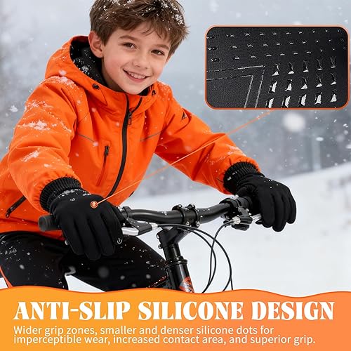 Miniatura 2 de Guantes de invierno impermeables para niños, repelentes al agua, cálidos, pantalla táctil, forro polar, antideslizantes, ciclismo, correr, para