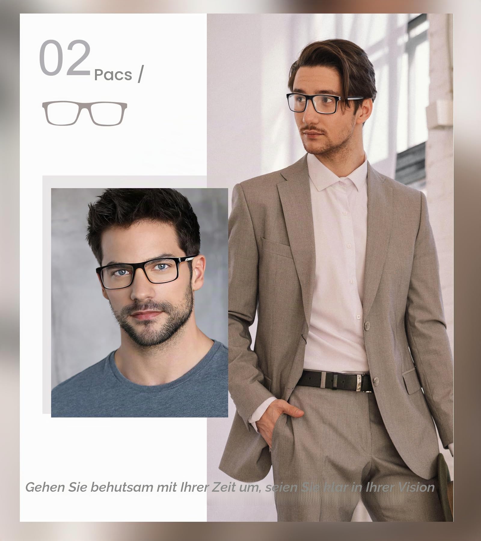 Missfive 2 Pack Gleitsichtbrille Herren Gleitsicht Lesebrille Multifokale Blaulichtfilter Vollrand Raumcomfort-Brillen Mit Federscharniere (Schwarz&Blau, Nähe-Mittlere Entfernung, 2.0x)