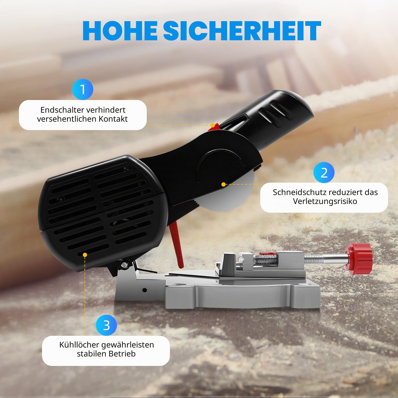 Mini Kappsäge Gehrungssäge Tisch Schneidemaschine Stahl Sägeblatt Kreissäge Kappsäge für Holz Metall, 4500 U/min