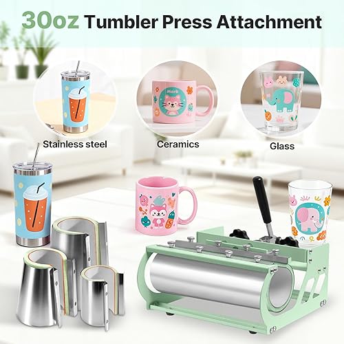 Miniatura 5 de Slendor Máquina de prensa de calor 8 en 1 de 15 x 15 pulgadas, máquina de prensado digital de camisetas de 360 grados, multifunción por