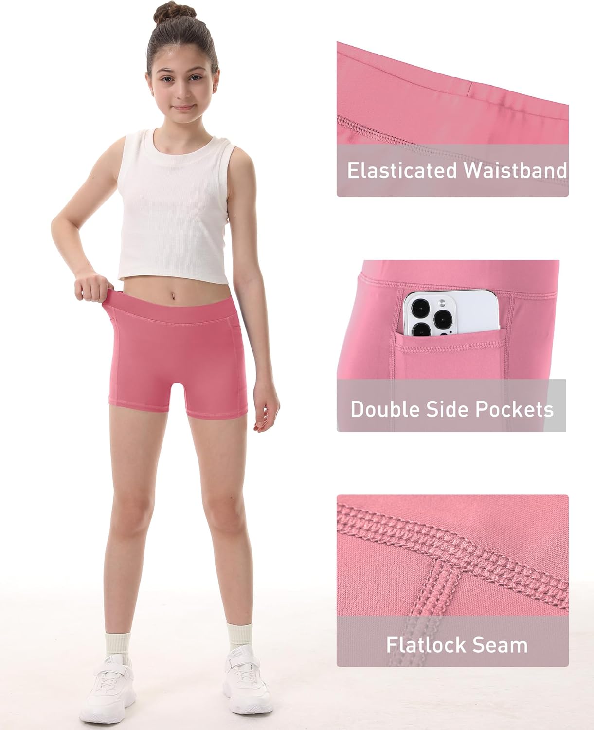 Roadbox Girls Volleyball Spandex Shorts, Youth Biker Shorts with Pockets Athletic Compression Short for Yoga Gymnastics Dance - Image 4