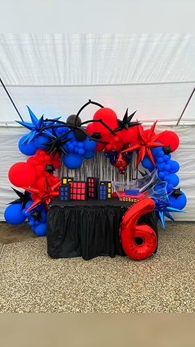 Miniatura 4 de Juego de globos rojos, azules y negros, globos de látex rojo mate negro y azul real de 12 pulgadas con globos de confeti rojo azul para fiesta de