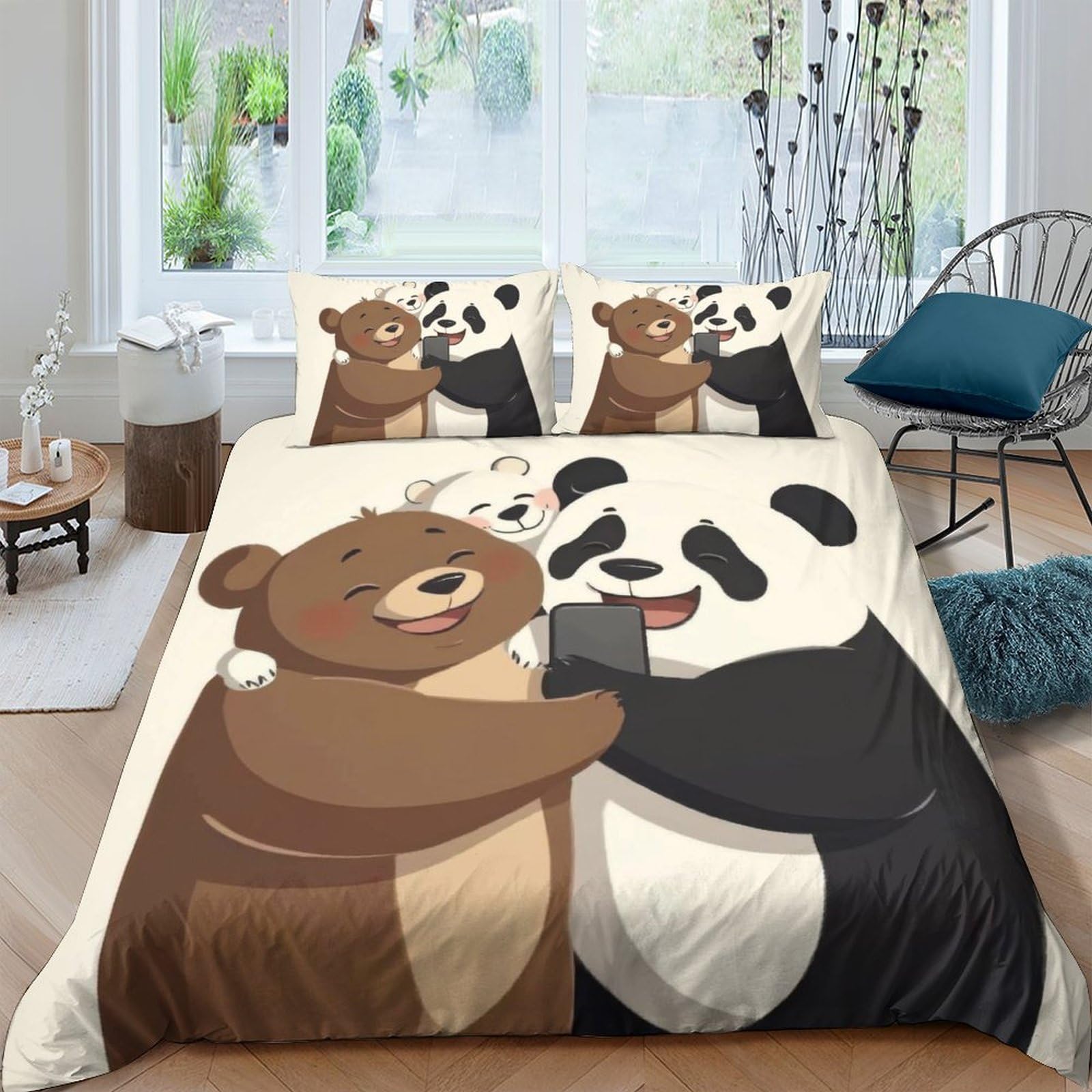 Ctjqhvkz Style-1 3D Printed Cartoon Bear Fitted Sheet Microfiber Soft Bedroom Panda Mattress Cover For Home Guest Room Decor, Washable Anti-Slip Single（135X200cm）