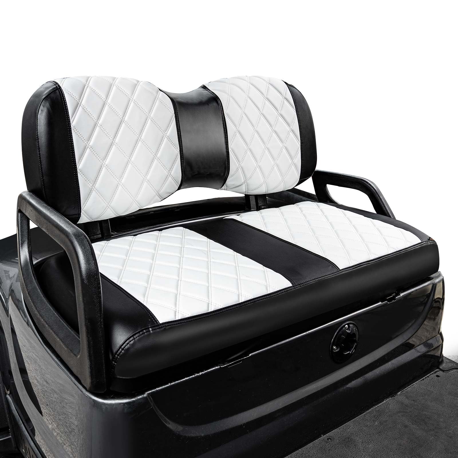 NOKINS Golf Cart Diamond Seat Covers Kit, Fit for Yamaha Drive/Drive 2 OEM Standard Front Seat Cushion, Golf Cart Vinyl Seat Cover, No Nails Required (White and Black)
