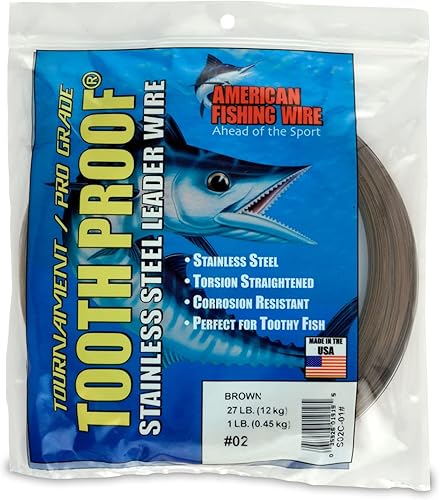 Miniatura 78 de AFW Alambre duro de acero inoxidable a prueba de dientes, brillante y camuflaje para tiburón, barracuda, caballa real, Wahoo, protección contra