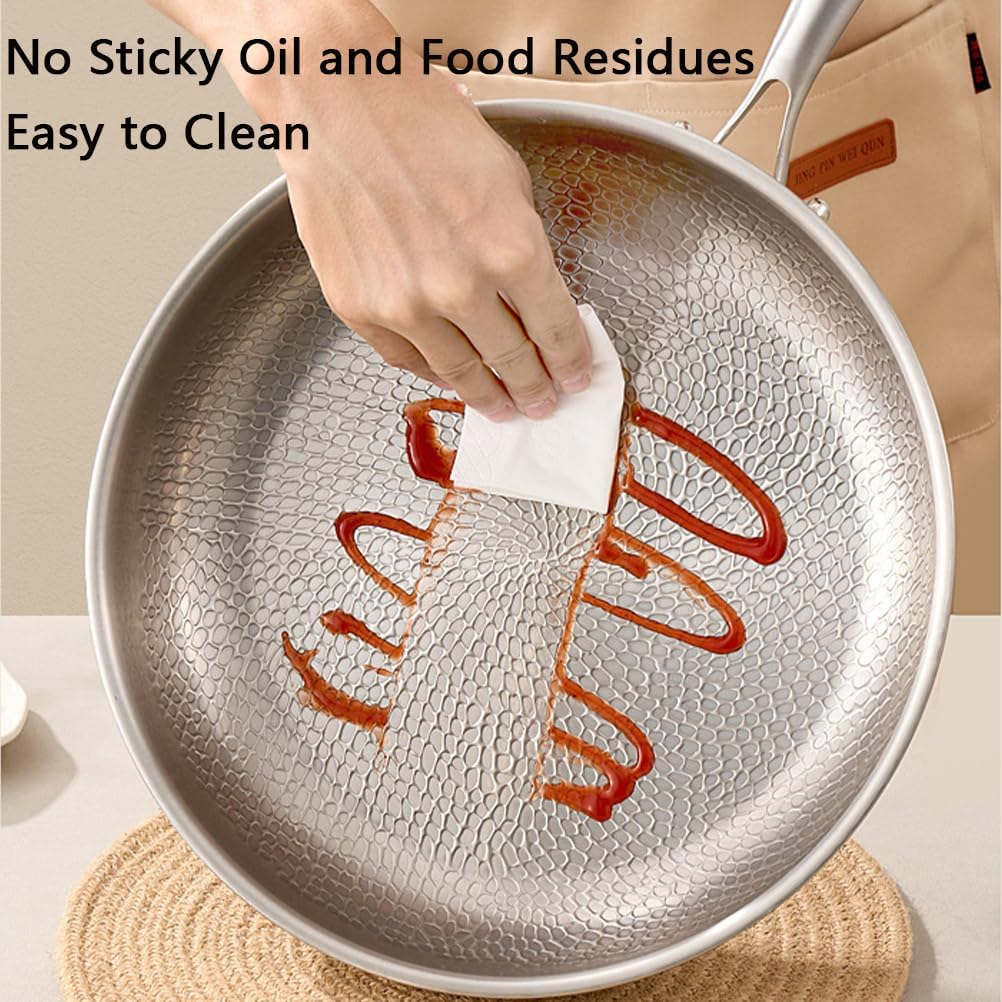 Titanium Pro Pan,Pure Titanium Hammered Pan,Titaniums Frying Pans Nonstick for Cooking No-Coating Nonstick Technology (No lid,10.23 in)