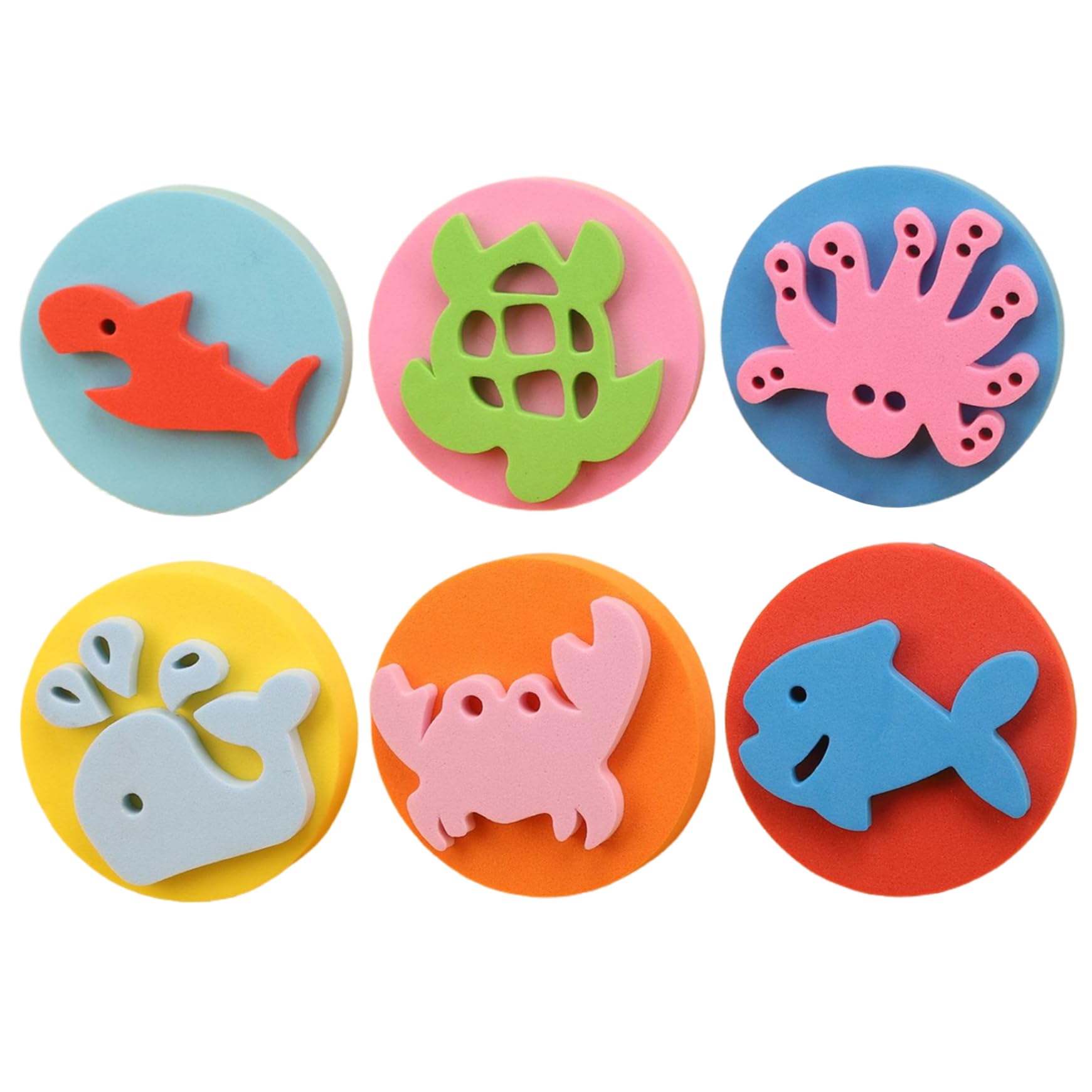 Grsrkep 6Pcs Paint Sponges for Kids, EVA Paint Stamper Ocean Animal Pattern Art Sponges for Early Learning Finger Drawing Crafts and DIY