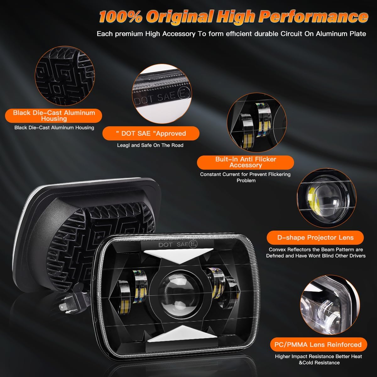 5x7 7x6 In LED Headlights High/Low Beam with White/Amber DRL Turn Signal Rectangular Headlamp for Truck Off-road Van SUV Pickup Blazer Isuzu GMC for H6054 H6545 H6052 H5054 Socket