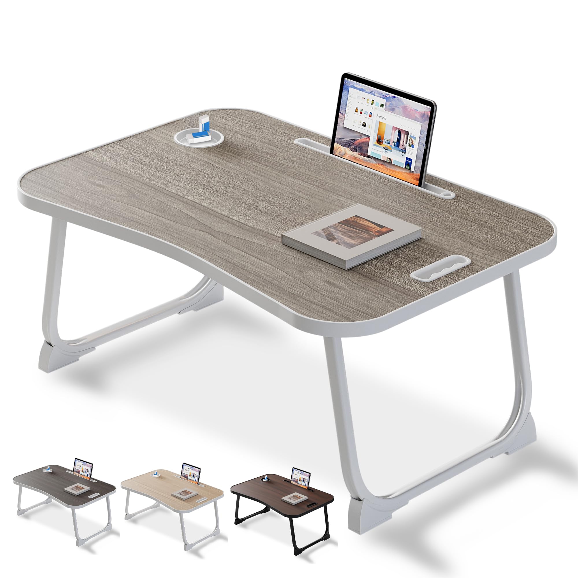 Weiqile Grey Laptop Bed Desk, Lap Desk Breakfast Tray Table For Eating, Reading, Writing, Laptop Stand For Bed, Sofa, Home And Office (Grey)