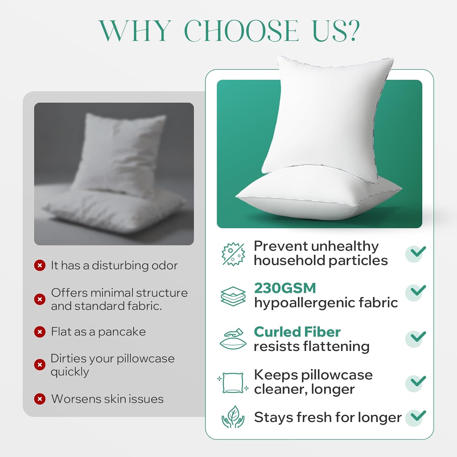 Phantoscope Hypoallergenic Throw Pillows Insert, 100% Virgin Fiber Throw Pillows - Indoor Pillow Inserts Decor Stuffer for Desk Sofa and Couch, Set of 4, 12 x 20