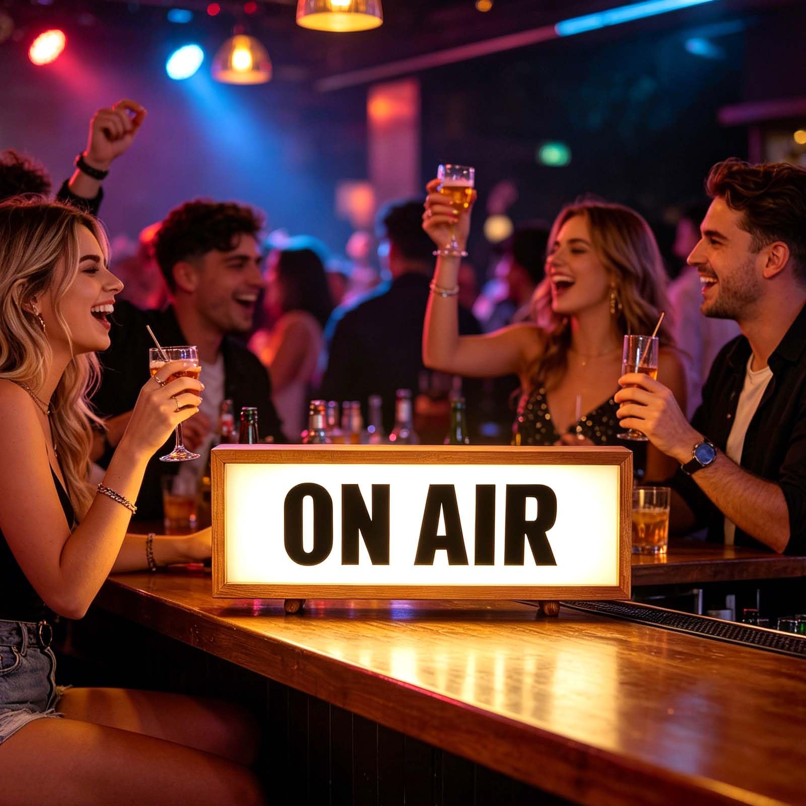 On Air neonowy znak ON AIR retro drewniana rama światło LED z wieloma trybami jasności, zasilany przez USB, montowany na ścianie lub biurku, ściemniany znak, światło bar, klub, pokój