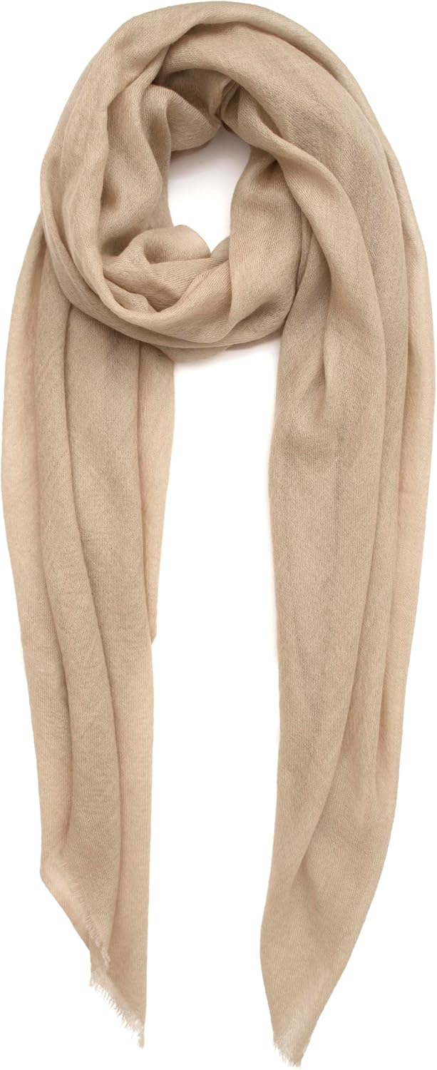 100% Cashmere Scarf Made in Kashmir (Gift Box) Large Warm Pashmina Women Men Winter Eggnog Biege