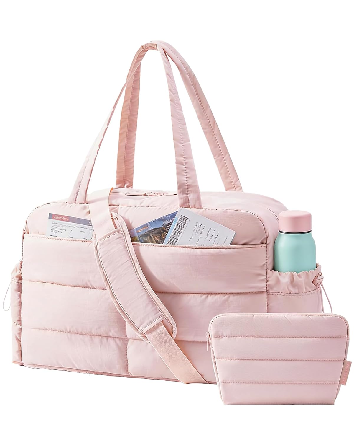 BAGSMART Gym Bag for Women Lightweight Puffer Duffle Bag 2-PC Travel Bag 31L Weekender Overnight Bag Quilted Carry