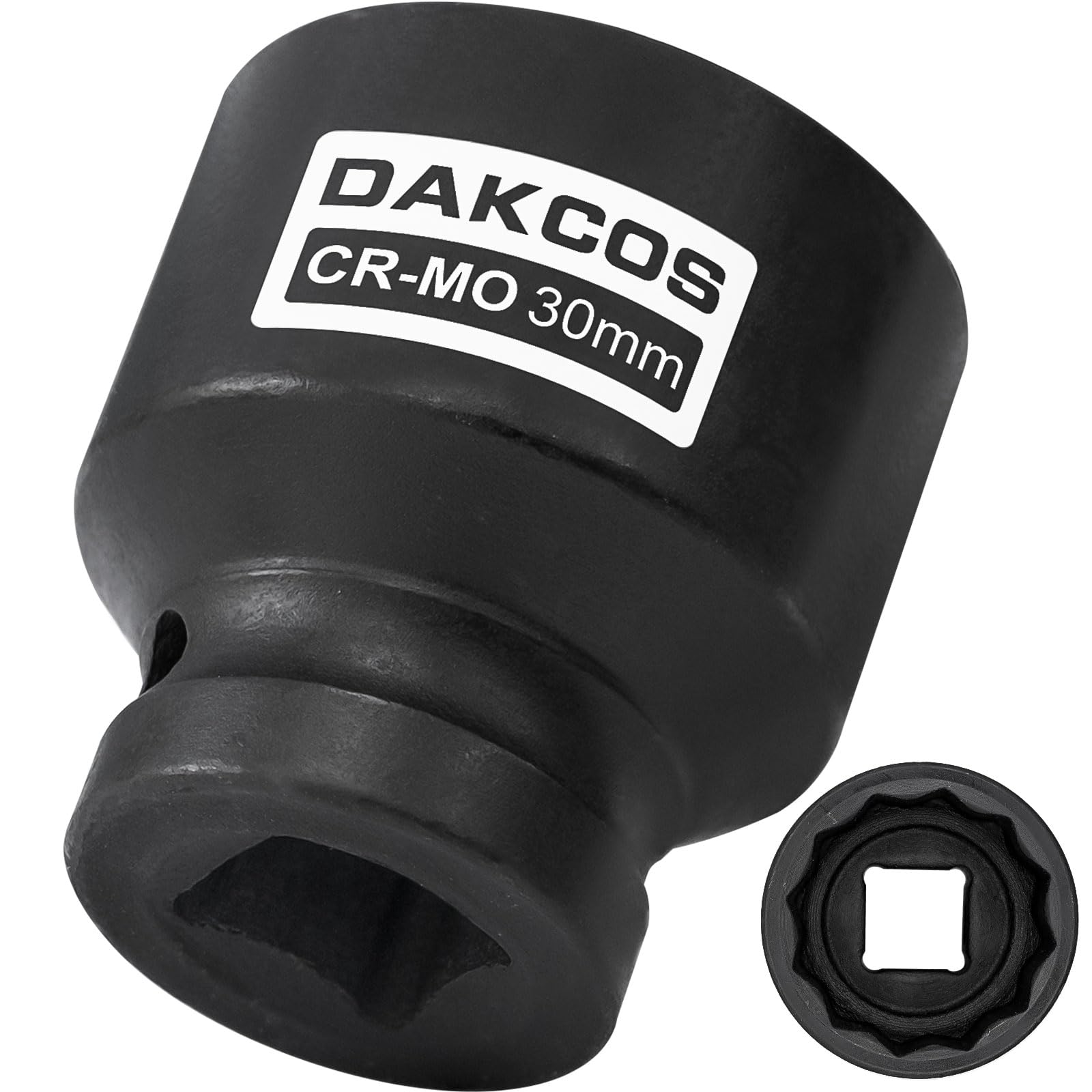 DAKCOS 1/2" Drive 30mm Socket 12 Ponit Impact Wrench Socket Drive Shaft Tool Power, CR-MO