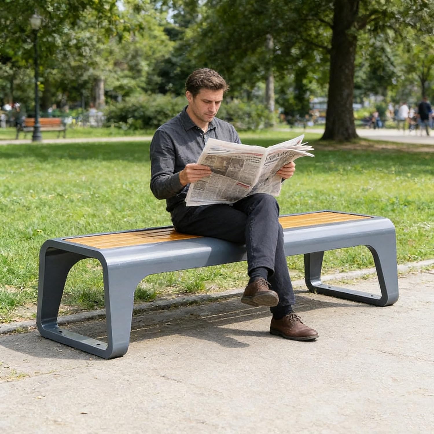 59in Park Bench, 3 People Outdoor Bench, 201 Stainless Steel Chair Legs, Suitable for Streets, Courtyards, Gardens, Lawns(Yellow)