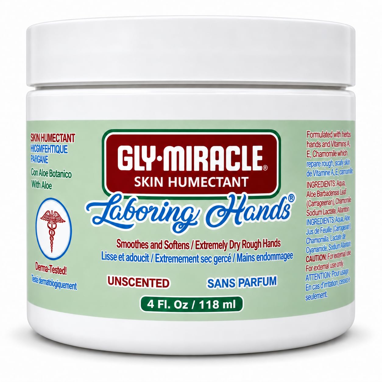 GLY MIRACLE Laboring Hands High-Glycerin Body Lotion, 4 oz Jar, Unscented