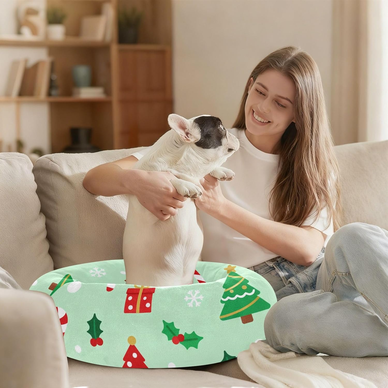 Christmas Elements Pet Dog Beds Anti-Slip fluffier Pillow Bed for Medium Size Pets Sleeping