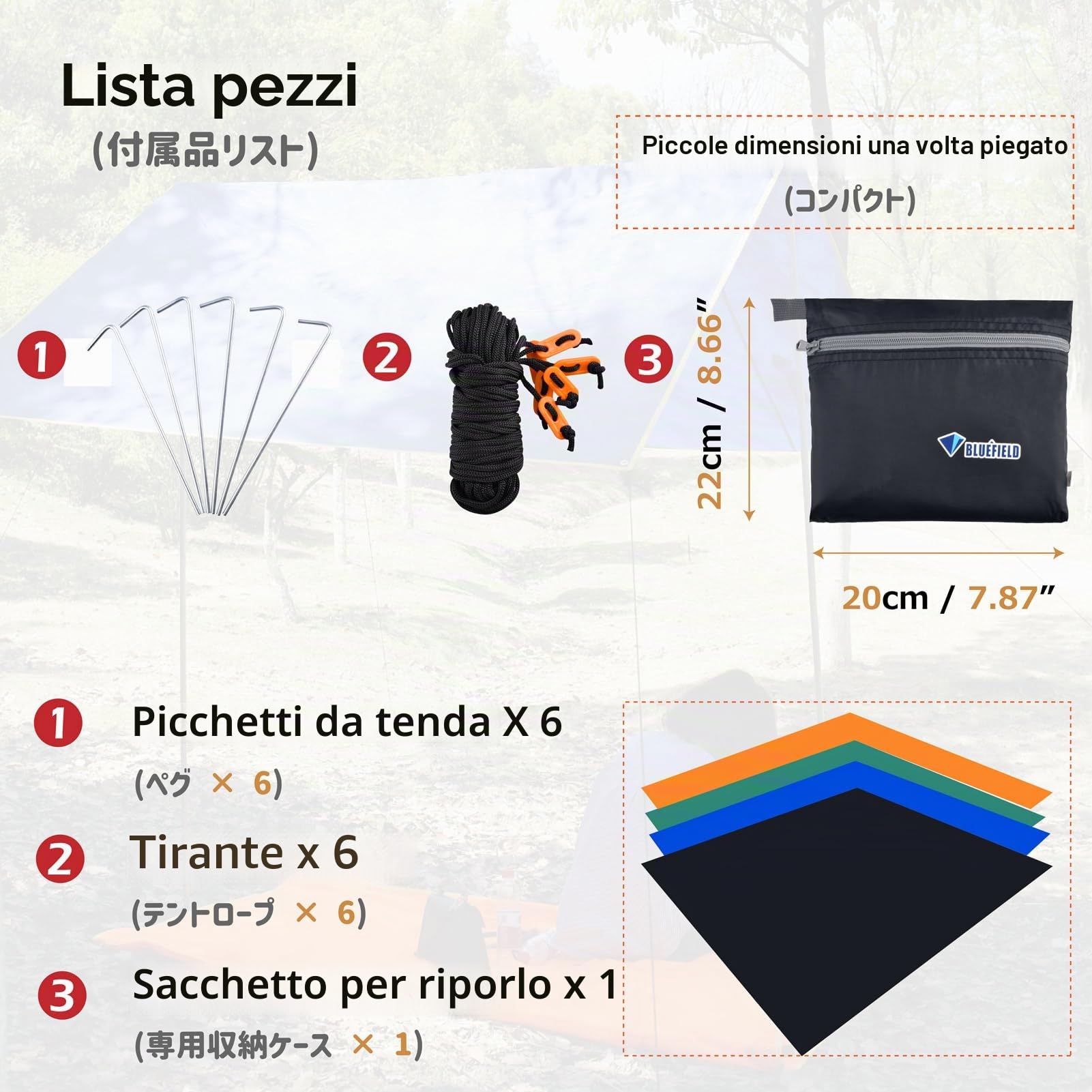 Azarxis Telone Impermeabile Esterno Telo Occhiellato da Campeggio Telo Ombreggiante Parasole Telo Copri Veranda Tenda Amaca (Verde, L - 2,4 x 2,2 m)