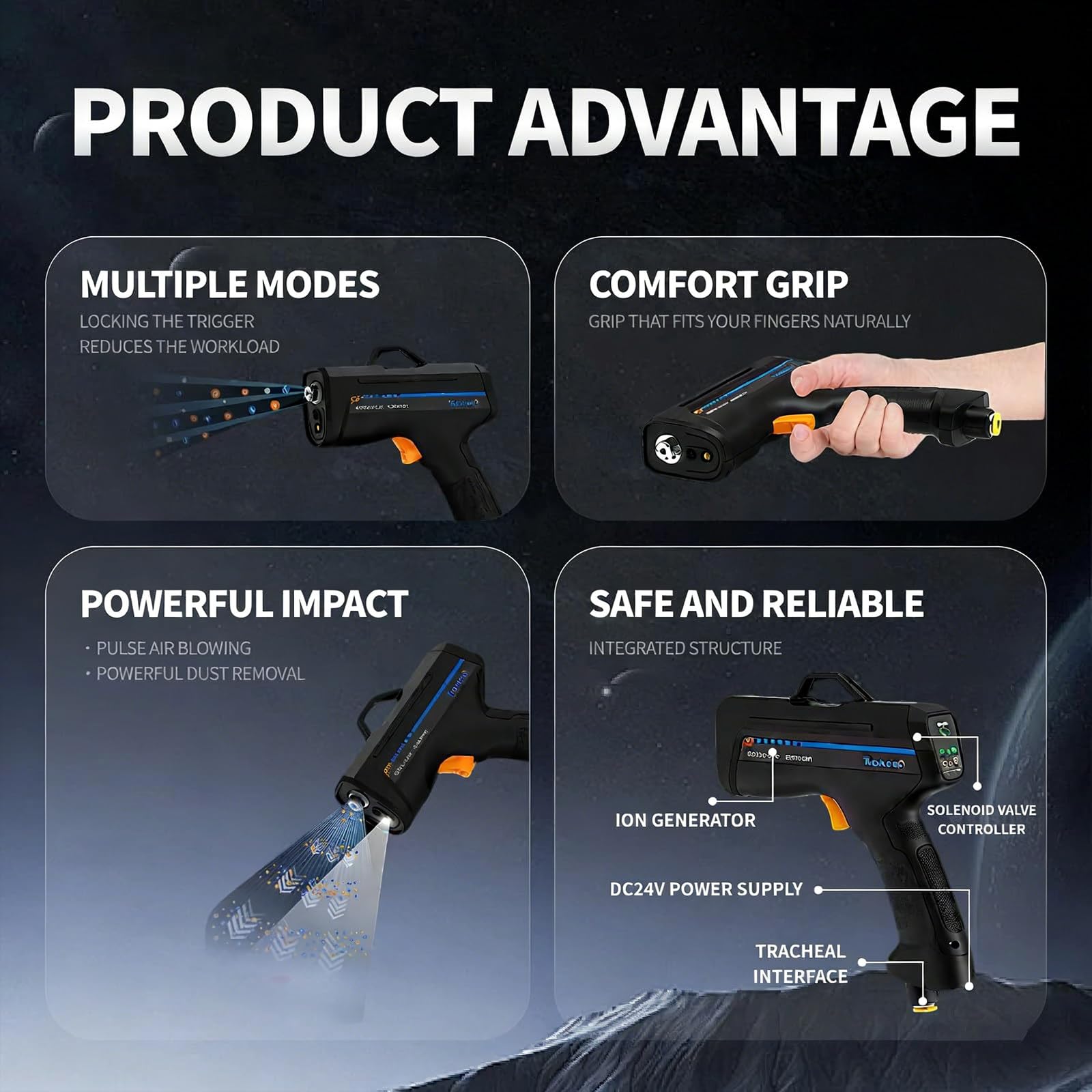 Pistolas de Aire antiestático, balanceador iónico de Descarga estática, Pistola antiestática portátil, con luz de detección de Polvo y Alarma de anomalías EconomyType