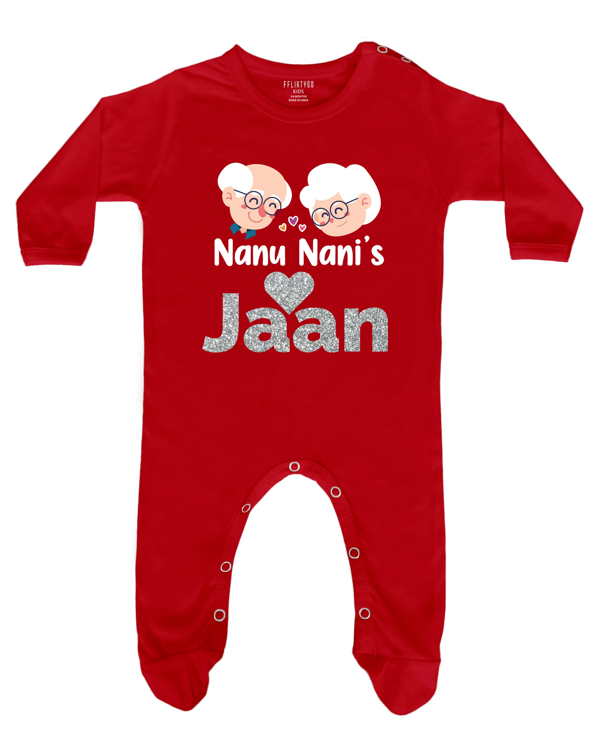 Fflirtygo Baby Wear 100% Hosiery Cotton Infants Rompers with Booties/Onesies/Bodysuit/Sleepsuit/Jumpsuit Full Sleeve Nana Nani'S Jaan Full Romper for Boys and Girls