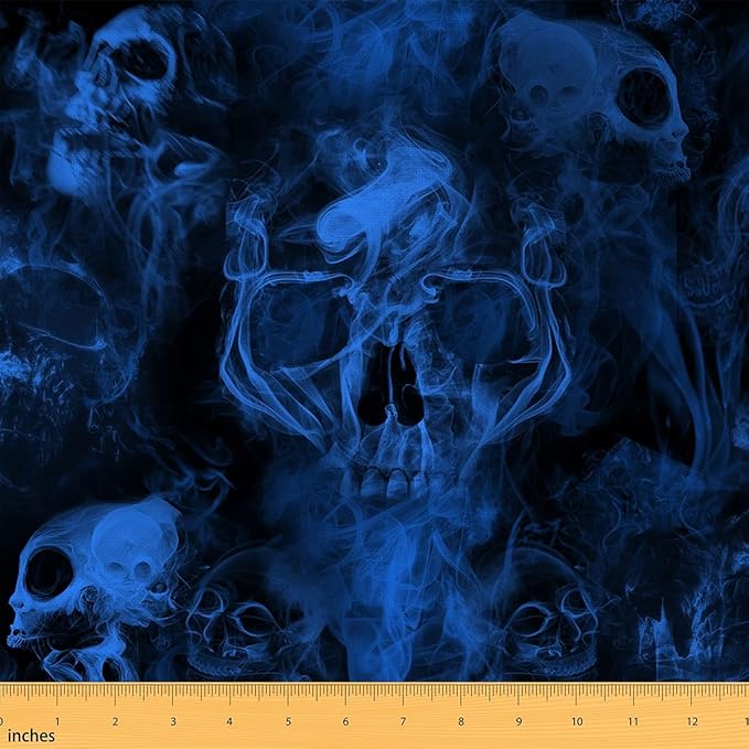 Erosebridal Skull Indoor Outdoor Fabric - Sugar Skull Decorative Black Blue Material by The Yard for Halloween, Teens - Gothic Smoke Fog Upholstery, Waterproof - 2 Yards