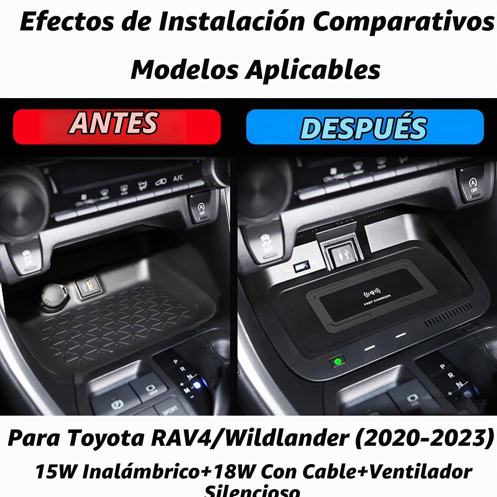 Nuevo Cargador De Coche Inalámbrico para Toyota RAV4/Wildlander XA50 2020 2021 2022 2023,Cojín De Carga Inalámbrico Rápido del Teléfono 15W,Cargador Inalámbrico De Consola Centrali